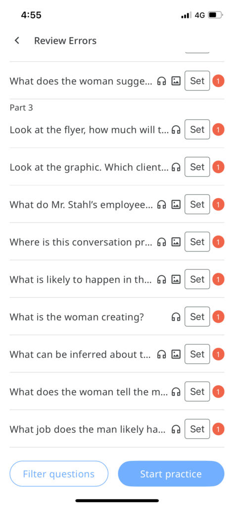 Review Errors part 3 錯題 Filter questions Start practice