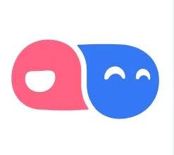 TalkMe Logo 左邊紅色水滴長著嘴巴 右邊藍色水滴長著眼睛